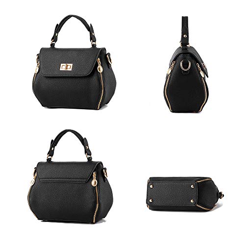 YUXIAOYU De Las Mujeres Bolsa de Mensajero Cómodos de Moda de La PU Bolso de Mano Bolsa de Hombro Sólido de Color Ligera Compacta Adecuado para Toda Ocasión,Negro