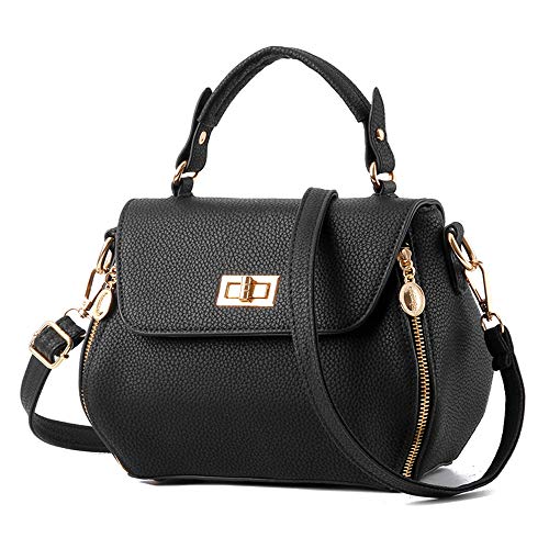 YUXIAOYU De Las Mujeres Bolsa de Mensajero Cómodos de Moda de La PU Bolso de Mano Bolsa de Hombro Sólido de Color Ligera Compacta Adecuado para Toda Ocasión,Negro