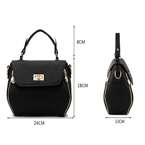 YUXIAOYU De Las Mujeres Bolsa de Mensajero Cómodos de Moda de La PU Bolso de Mano Bolsa de Hombro Sólido de Color Ligera Compacta Adecuado para Toda Ocasión,Negro