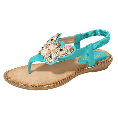 YWLINK Bohemia Mujer Bowknot Cristal Perla Sandalias Planas Chanclas De Playa Zapatos Flip Zapatos Romanos Moda Viajes Al Aire Libre Fiesta Zapatillas Antideslizante CóModo(Verde,39EU)