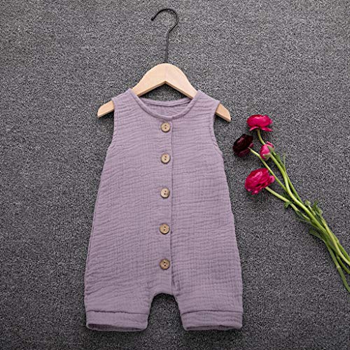 YWLINK Mono De Bebe,ReciéN Nacido Verano Mezcla De AlgodóN NiñO Sin Mangas Color SóLido Doblar Camisola Mono Lindo Ocio Y Confort Ropa De Bebe Fiesta CumpleañOs Regalo(Púrpura,12-18 meses/90)