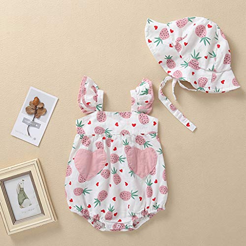 YWLINK Mono NiñO Verano Conjuntos NiñA Sin Mangas Camisola Volante Ruffle Estampado De PiñA Traje De Rastreo+Sombrero Moda Casual Lindo Ropa De Bebe Regalo del DíA De Miembro(Blanco,18-24 meses/100)