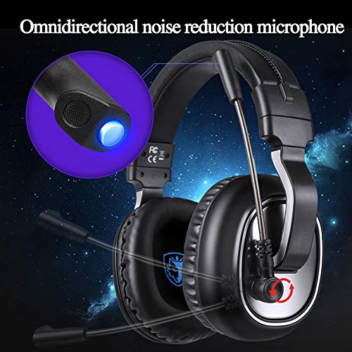 YYKJ Auriculares para Juegos, Auriculares con Sonido Envolvente 7.1, Auriculares con Cable y micrófono Ajustable con reducción de Ruido, para computadora portátil, luz LED, Color Negro