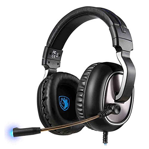 YYKJ Auriculares para Juegos, Auriculares con Sonido Envolvente 7.1, Auriculares con Cable y micrófono Ajustable con reducción de Ruido, para computadora portátil, luz LED, Color Negro