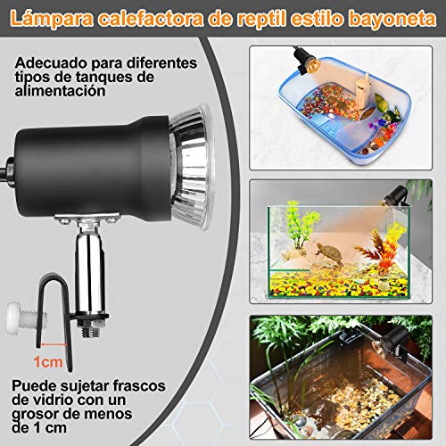 Zacro Lámpara para Tortuga, 360° Rotación Lámpara de Calor Reptil Anfibioss Lámpara de Cristal de Tortuga UVA (25W) UVB (50W), para Tortuga, Lagartos, Camaleones ect (para ≤1mm contenedor de Vidrio)