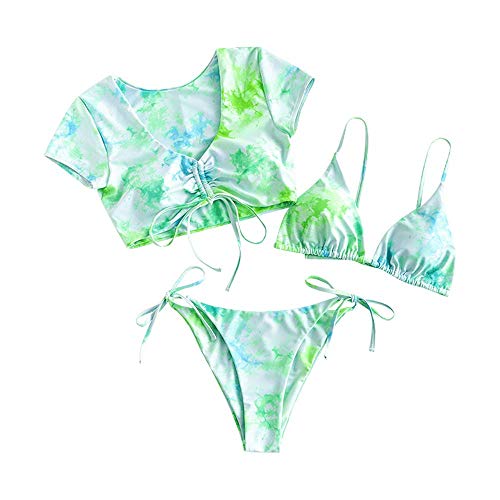 ZAFUL Tie Dye Cinched String Triangle Bikini Set verde-1 S