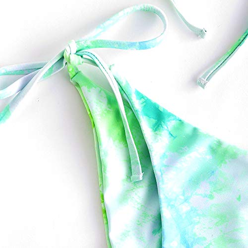 ZAFUL Tie Dye Cinched String Triangle Bikini Set verde-1 S