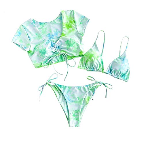 ZAFUL Tie Dye Cinched String Triangle Bikini Set verde-1 S