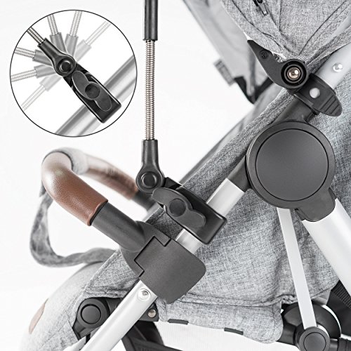 Zamboo - Sombrilla universal Carrito de bebé - Silla de paseo - Parasol flexible con soporte para tubos redondos y ovalados/Protección UV50+, 73 cm diámetro, color gris