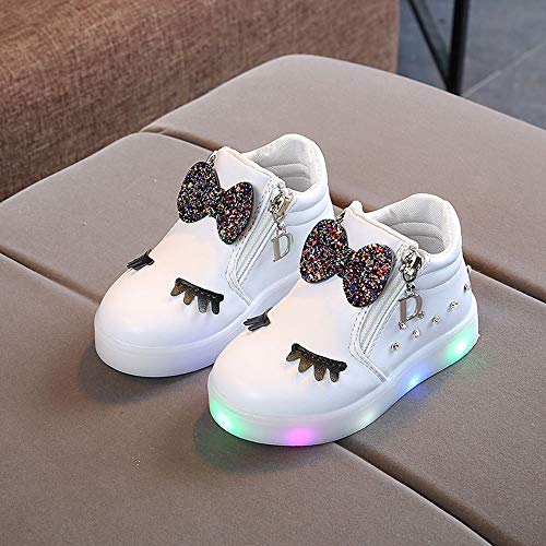 Zapatillas de Deporte Exterior con Luces LED para Bebé Niñas Otoño Invierno 2018 Moda PAOLIAN Zapatos de Vestir Fiesta Calzado de Cuero Zapatos de Primeros Pasos Botines Niñas con Bowknot