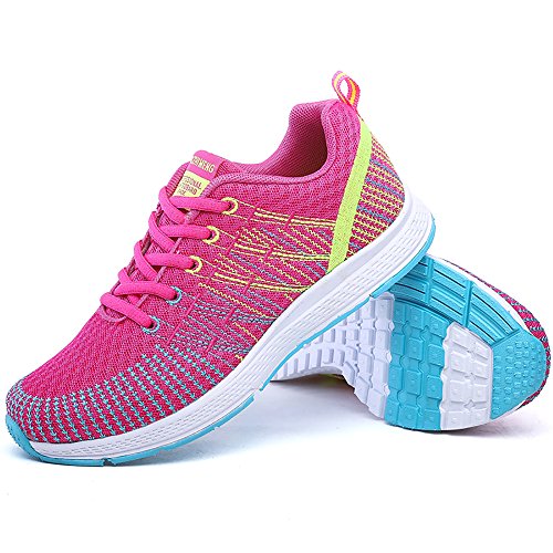 Zapatillas de Deportivos de Running para Mujer Gimnasia Ligero Sneakers Rosa-Amarillo 40