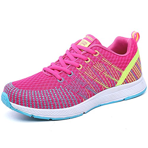 Zapatillas de Deportivos de Running para Mujer Gimnasia Ligero Sneakers Rosa-Amarillo 40