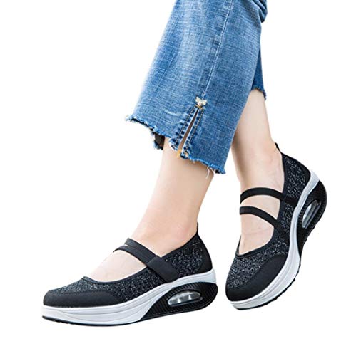 Zapatillas para Mujer Deportivo Verano Plataforma Cuña Merceditas 2018 Moda PAOLIAN Zapatos Casual Talla Grande Señora Calzado Trabajo Dama con Atado al Tobillo Tela Cómodos