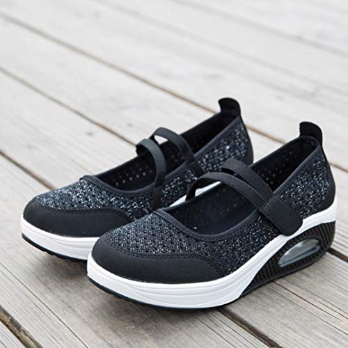 Zapatillas para Mujer Deportivo Verano Plataforma Cuña Merceditas 2018 Moda PAOLIAN Zapatos Casual Talla Grande Señora Calzado Trabajo Dama con Atado al Tobillo Tela Cómodos