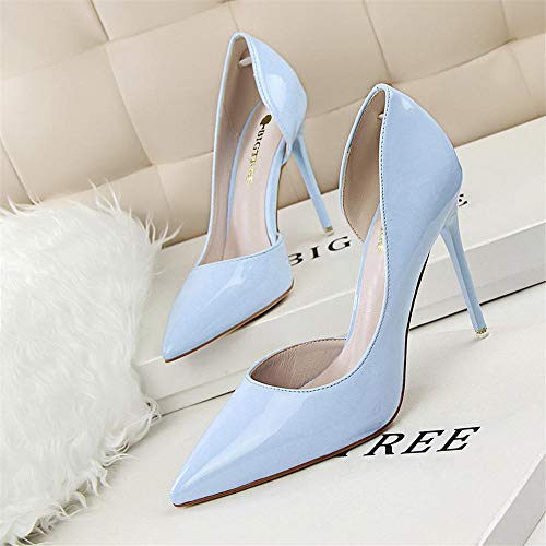 Zapatos de tacón Alto para Mujeres Fiesta Trabajo PU Cable Liso Elegante Escote Disco Sexy Tacones Altos en Punta 10.5cm Tacones Altos para Novia 39 Azul Claro