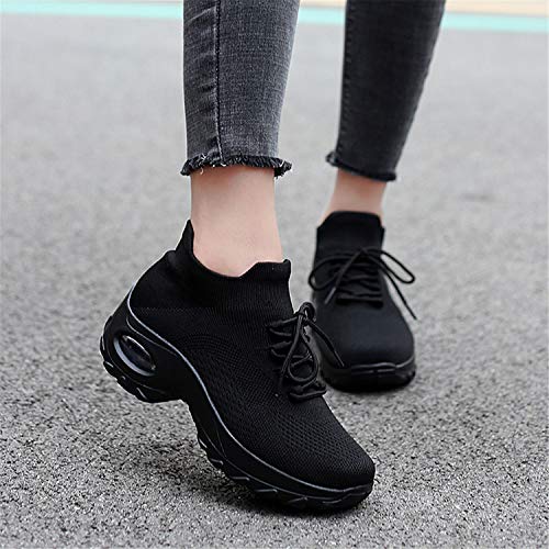 Zapatos Deporte Mujer Zapatillas Deportivas Correr Gimnasio Casual Zapatos para Caminar Mesh Running Transpirable Aumentar Más Altos Sneakers Negro Gris Morado Rojo 35-43 Negro 38