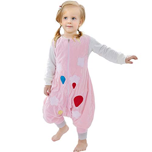 ZEEUPAI - Saco de Dormir con piernas de Franela para bebés niños infantíl Ropa Pijama niñas(S (1-3 años), Rosa-Globo)