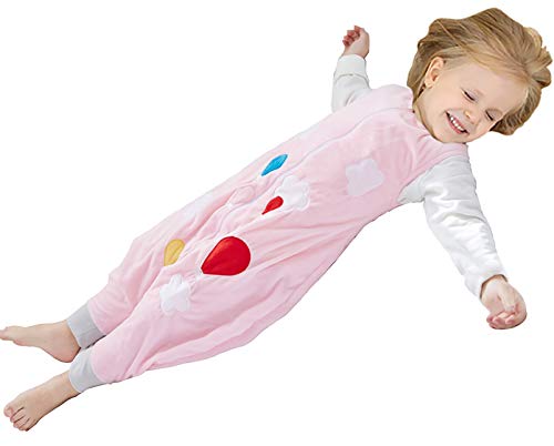 ZEEUPAI - Saco de Dormir con piernas de Franela para bebés niños infantíl Ropa Pijama niñas(S (1-3 años), Rosa-Globo)