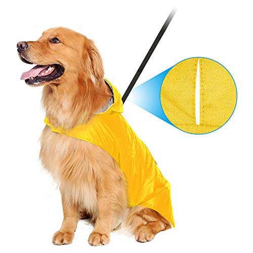 Zellar Impermeable para Perros con Capucha y Collar Agujero y Tiras reflectoras seguras, Ultra-Light Transpirable Impermeable 100% Chaqueta para Lluvia medianos Perro de Raza Grande