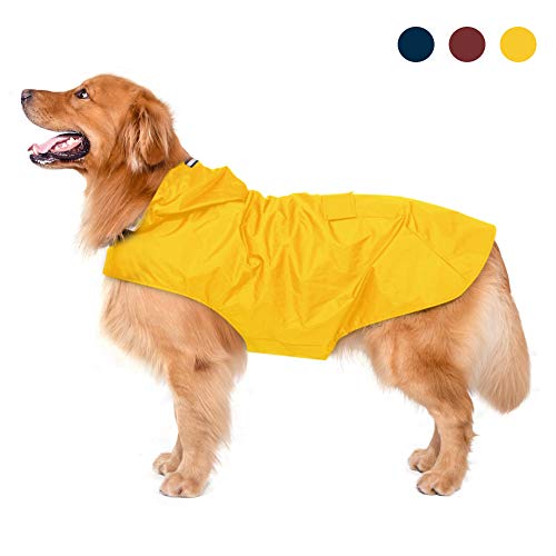 Zellar Impermeable para Perros con Capucha y Collar Agujero y Tiras reflectoras seguras, Ultra-Light Transpirable Impermeable 100% Chaqueta para Lluvia medianos Perro de Raza Grande