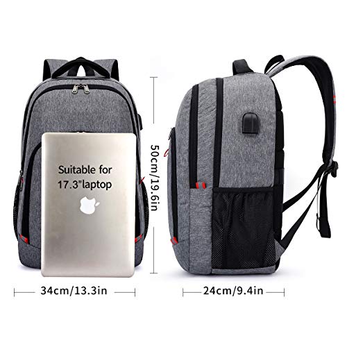 zhi wei Mochila para Portátiles Mochila Antirrobo Mochila para Ordenador Portáti Mochila Portatil Hombre 17.3 Pulgada Impermeable USB para Negocio, Viaje, Escuela Gris