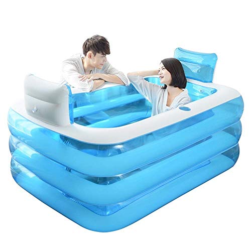 ZHOU LI Bañera De Hidromasaje Plástico Portátil Plegable Piscina De Natación Bañera De Remojo Hogar SPA Baño Equipar con Bomba De Aire Eléctrica, 160x120x60cm, Azul