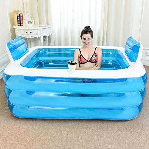 ZHOU LI Bañera De Hidromasaje Plástico Portátil Plegable Piscina De Natación Bañera De Remojo Hogar SPA Baño Equipar con Bomba De Aire Eléctrica, 160x120x60cm, Azul