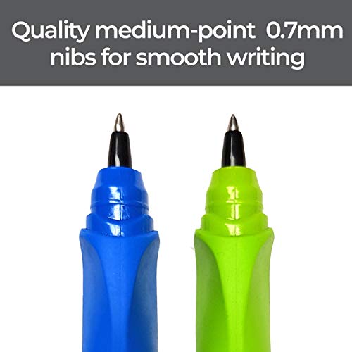 Zieler - Paquete de 2 bolígrafos ergonómicos para escritura a mano - Aptos para diestros y zurdos - Mango ergonómico de goma suave - Punta de 0,7 mm media, trazado elegante - 2 cartuchos de tinta