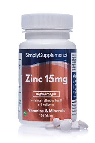 Zinc 15mg - ¡Bote para 4 meses! - Apto para veganos - 120 Comprimidos - SimplySupplements