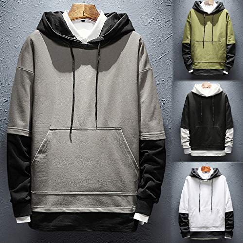 ZODOF Sudadera Hombres con Capucha Casual Moda Patchwork Capucha Mangas largas Sudadera Tops Hoodie Sweatershirt Abrigos Pullover,Negro