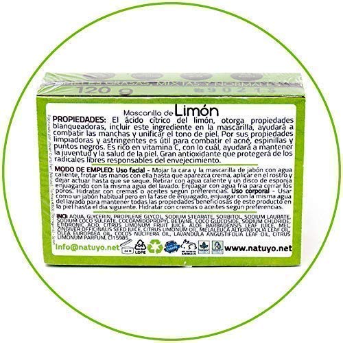 - Mascarilla de jabón blanqueante NATUYO de LIMÓN.- Para el Acné, Espinillas, Puntos negros, Manchas de la piel y Anti-edad. Unifica el tono de la piel