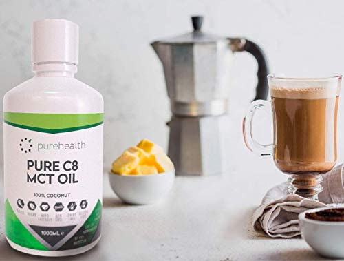 100% Aceite de coco C8 MCT | Pureza de 99% | Ácido Caprílico Puro C8 | NON_GMO | 1000ML | Paleo | Cetogénica | Vegana | Sin gluten | Sin BPA (1000ml Coco C8)