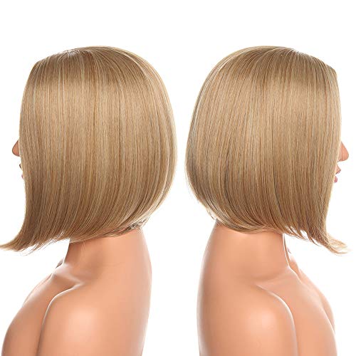 12"(30cm) Peluca Rubia/Gris Mujer Media Melena Bob Corta Lisa Pelo Sintético Se Ve Natural para Disfraces Fiesta Cosplay Synthetic Wig for Women (Rubio Ceniza/Rubio Claro/Gris Plateado)