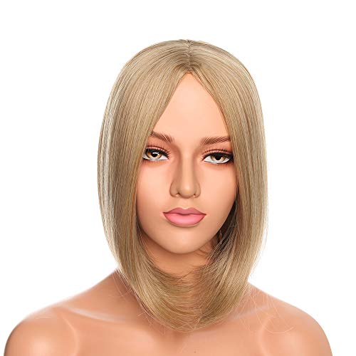 12"(30cm) Peluca Rubia/Gris Mujer Media Melena Bob Corta Lisa Pelo Sintético Se Ve Natural para Disfraces Fiesta Cosplay Synthetic Wig for Women (Rubio Ceniza/Rubio Claro/Gris Plateado)