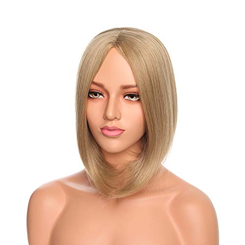 12"(30cm) Peluca Rubia/Gris Mujer Media Melena Bob Corta Lisa Pelo Sintético Se Ve Natural para Disfraces Fiesta Cosplay Synthetic Wig for Women (Rubio Ceniza/Rubio Claro/Gris Plateado)