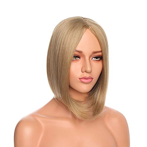 12"(30cm) Peluca Rubia/Gris Mujer Media Melena Bob Corta Lisa Pelo Sintético Se Ve Natural para Disfraces Fiesta Cosplay Synthetic Wig for Women (Rubio Ceniza/Rubio Claro/Gris Plateado)