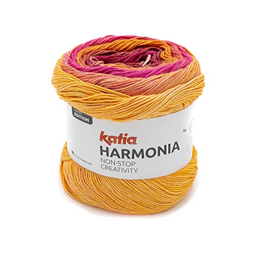 150 g Katia Harmonia Non-Stop Creativity – Color 203 rosa/naranja/rojo/amarillo – Un hilo fino de 100% algodón con el perfecto degradado en combinaciones de colores cuidadosamente seleccionadas.