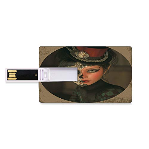 16 GB Unidades flash USB flash Cráneo del azúcar Forma de tarjeta de crédito bancaria Clave comercial U Disco de almacenamiento Memory Stick Retrato de niña antigua con maquillaje inspirado en calaver