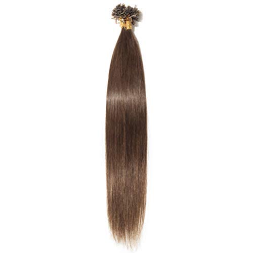 16"(40cm) Extensiones de Queratina Cabello Natural [1g * 50 Mechas] #4 Castaño Medio 100% Remy Pelo Humano U Nail Tip Pre Bonded Human Hair Extensions Largo Liso (50g)