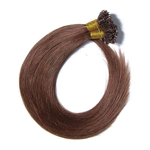 16"(40cm) Extensiones de Queratina Cabello Natural [1g * 50 Mechas] #4 Castaño Medio 100% Remy Pelo Humano U Nail Tip Pre Bonded Human Hair Extensions Largo Liso (50g)