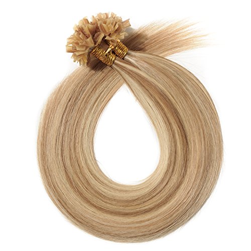 16"(40cm) Extensiones de Queratina Pelo Natural [0.5g*100 Mechas] #18/613 Ash Rubio/Blanqueador Rubio Cabello Humano 100% Remy Invisible sin Clip Pre Bonded Nail U Tip Hair Extensions (50g)