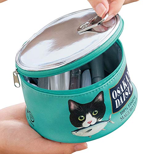 1PC linda bolsa cosmética Can Food Design bolsa de maquillaje MultifunctionalPouch portátil Organizador Bolsa de accesorios perfecto regalo para los amantes de peces gato (azul)