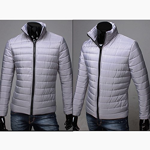 2019 - Chaqueta de plumón para Hombre, de algodón, Ligera, Piel cálida, con Cremallera, con Capucha, Color Liso, Elegante, Slim Fit Hoodie B-Gris 5X-Large