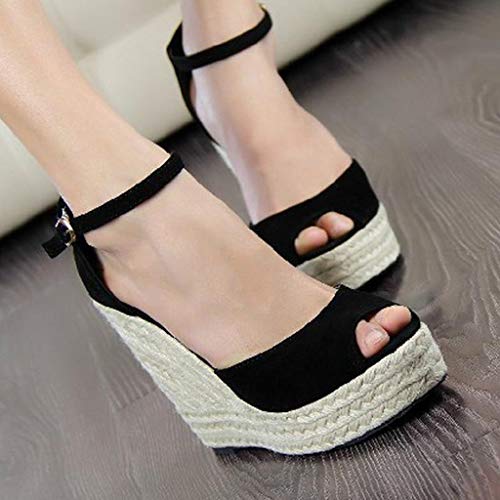 2019 Verano Sandalias Romanas Mujer, Zapato Peep-Toe Con Plataforma Cuña Alpargatas Zapatillas De Boda Fiesta Sandalias De Vestir De Talla Grande 33-44 EU(Negro, 37 EU)