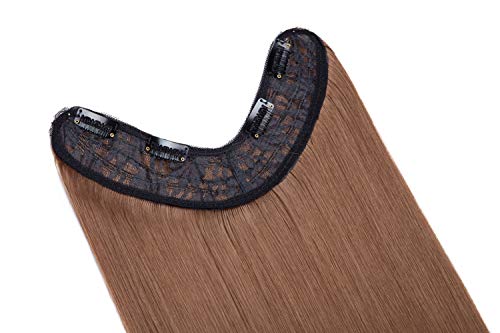 26"(65cm) Extensiones de Cabello Clip [Una Pieza 4 Clips] Pelo Sintético Se Ve Natural [Castaño Claro] -con el Diseño de la Parte U- Pelucas Postizos Lisos (180g)