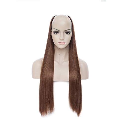 26"(65cm) Extensiones de Cabello Clip [Una Pieza 4 Clips] Pelo Sintético Se Ve Natural [Castaño Claro] -con el Diseño de la Parte U- Pelucas Postizos Lisos (180g)