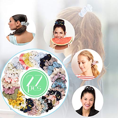 27 Piezas Elástico Hair Scrunchies,Elásticos Gasa/Velvet Goma De Banda Pelo Stretchy Multicolor De Terciopelo Accesorios Para El Cabello Ponytail Titular Para Mujeres Niñas