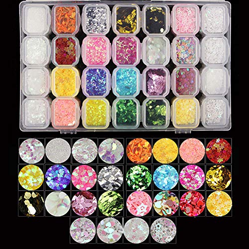 28 Cajas Brillantes Para Uñas Purpurina Maquillaje Chunky Glitter Brillos para Cuerpo Festivales Glitter Paillette Brillante Decoración para Pelo Arte, Uñas y Mejilla