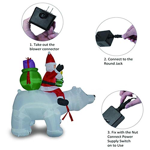 2M Riding Polar Bear Santa Claus, Inflable De Pie Santa Doll Decoración Cabeza Muñeca Inflable para Navidad Patio Jardín Al Aire Libre Vacaciones Patio Decoraciones