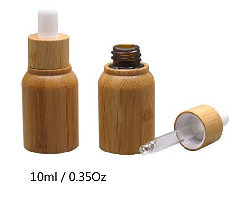 2PCS 10ML 0.35OZ Frasco cuentagotas manual de bambú vacío con revestimiento de vidrio Perfume portátil Fragancia de muestra Olla de aceite esencial Aromaterapia Envase cosmético